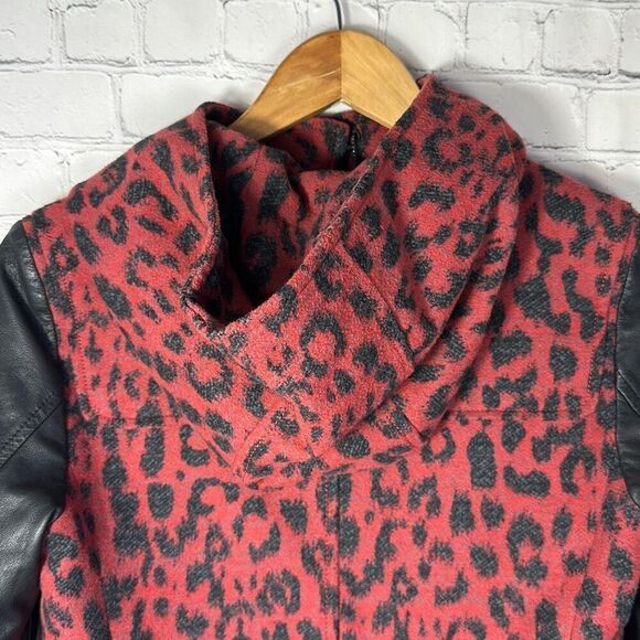 DIESEL Leo Jaquard Womans Red Leopard Wool Blend Lambskin Sleeves Hooded - Picture 4 of 10